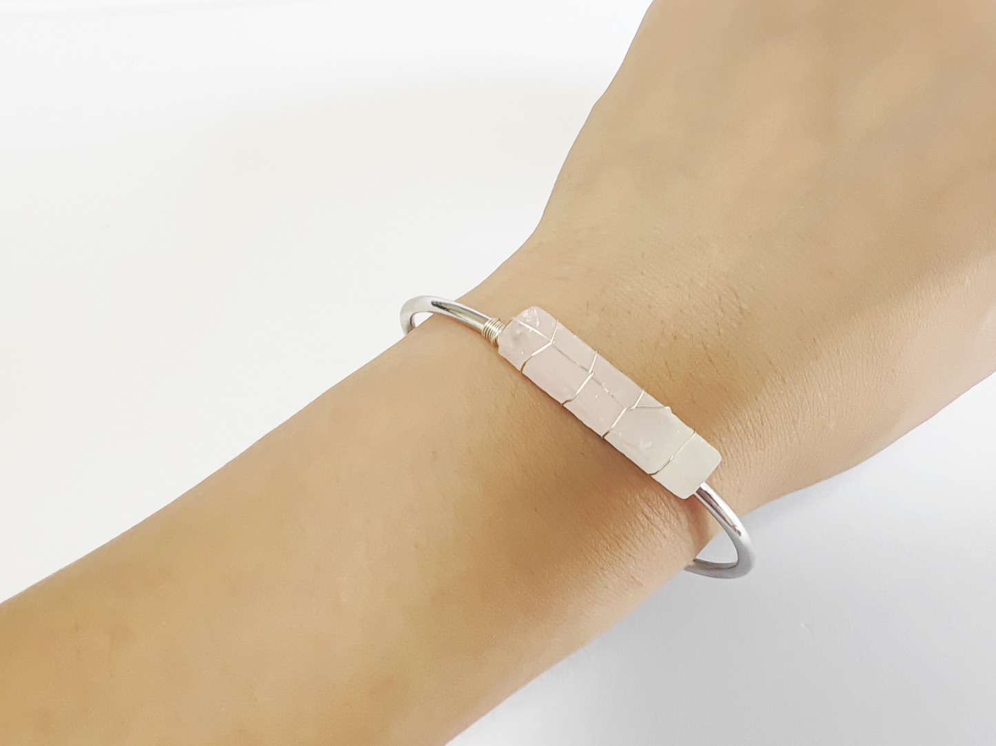 Handcrafted Rose Quartz Open Bangle